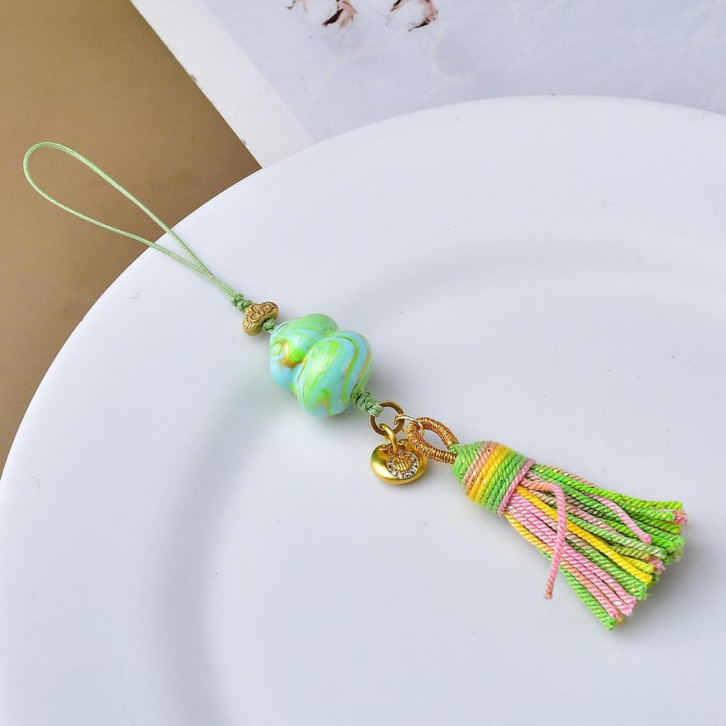 Chinese Ink Wash Lacquer Gourd Tassel Pendant Hand-woven Phone Lanyard with Song Brocade Bag Charm – Intangible Cultural Heritage