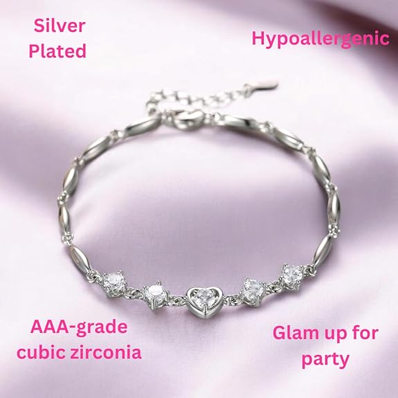 Women's Rose Gold And Silver Plated Heart Shape Bracelet For birthday Gifts