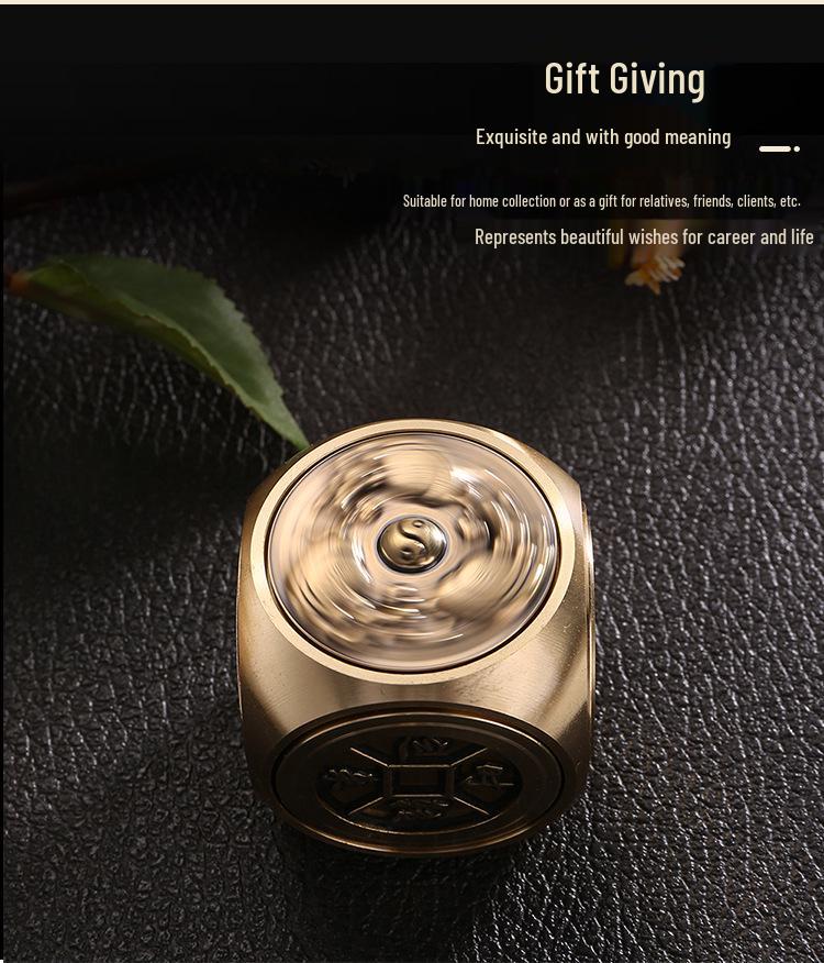 Brass Rotating Handle with Six-Sided Ball and Five Emperors Coins Desktop Ornament
