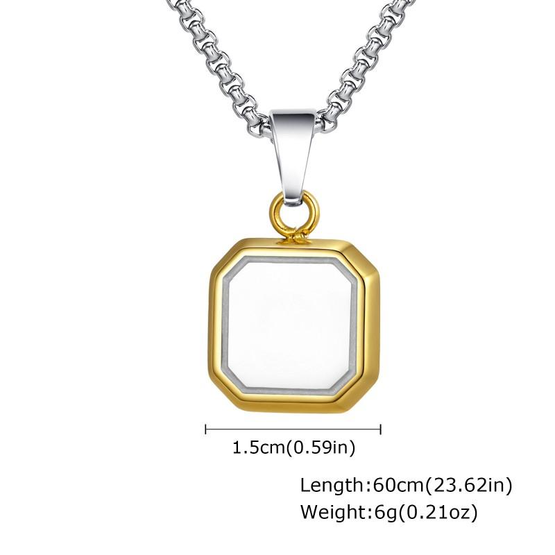 Stainless Steel Square Pendant Necklace Men Long Chain Layered Hip Hop Jewelry Geometric Titanium