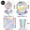 Holographic Mermaid Party Decorations Iridescent Under The Sea Girls Birthday Shell Tableware Plates Cups Tablecloth Baby Shower