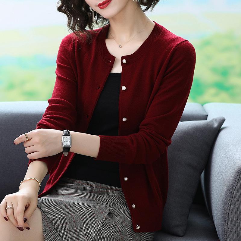 Autumn Knitted Jacket Sweater Cardigan Simple Temperament Round Neck Long Sleeve Loose Top