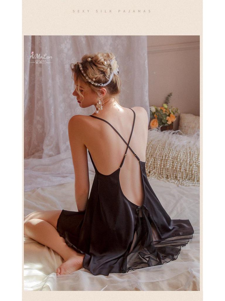 Meishilan Ice Silk Sexy Pajamas for Women: Winter-Spring Camisole Nightdress