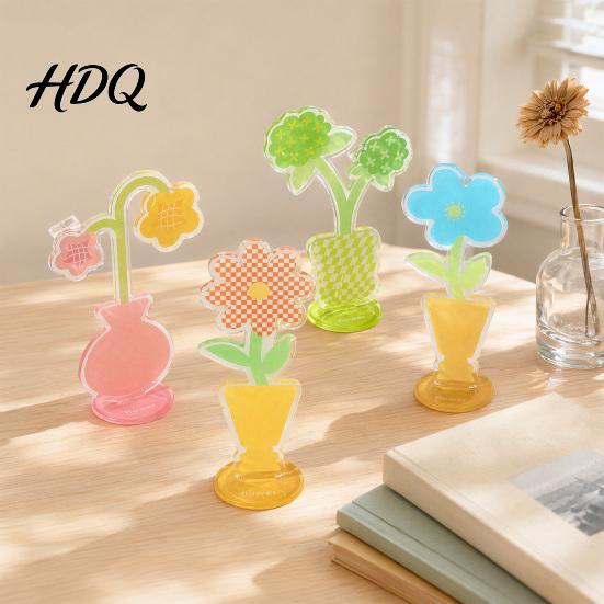 Rounded Edge Memo Clip Acrylic Desk Holder Flower Shaped Photo Display Stand