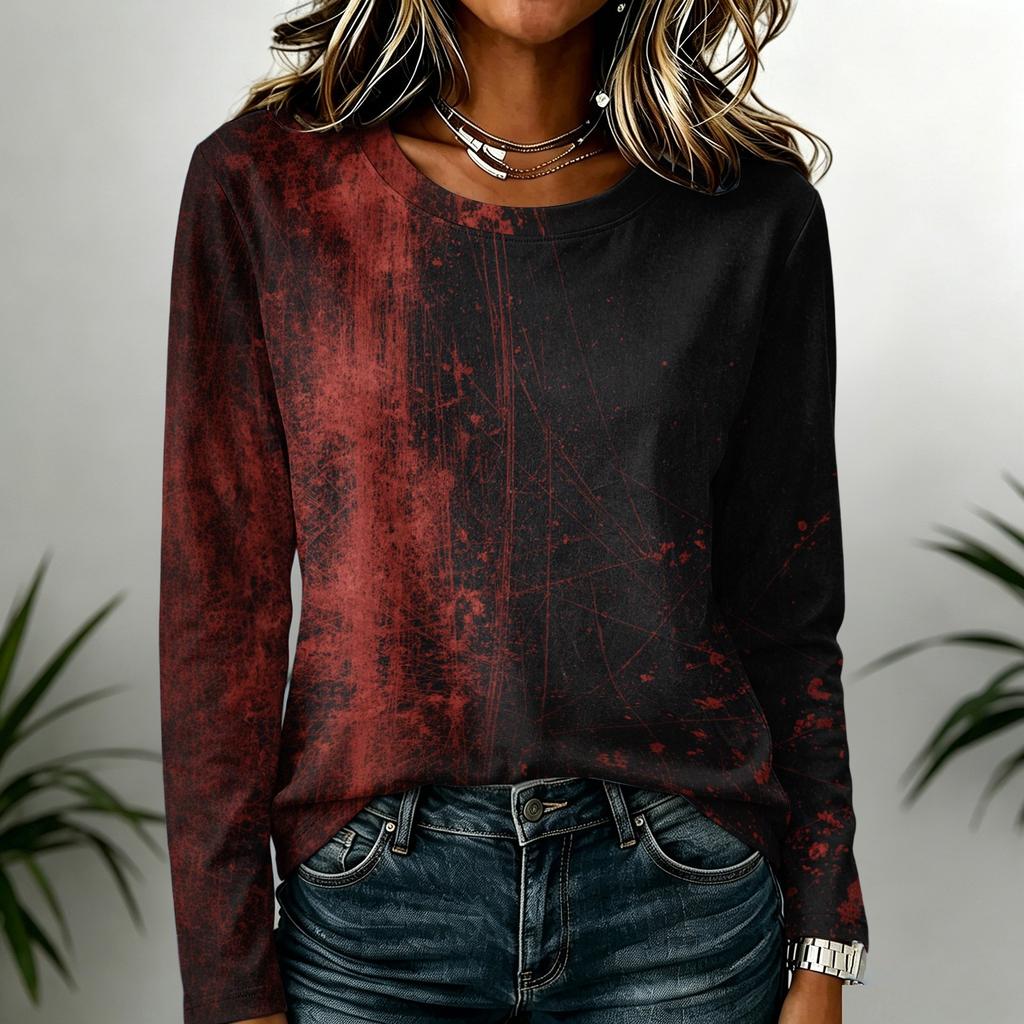 Women's Halloween Print Long Sleeve Top Casual Round Neck T-Shirt for Fall Party Wear
