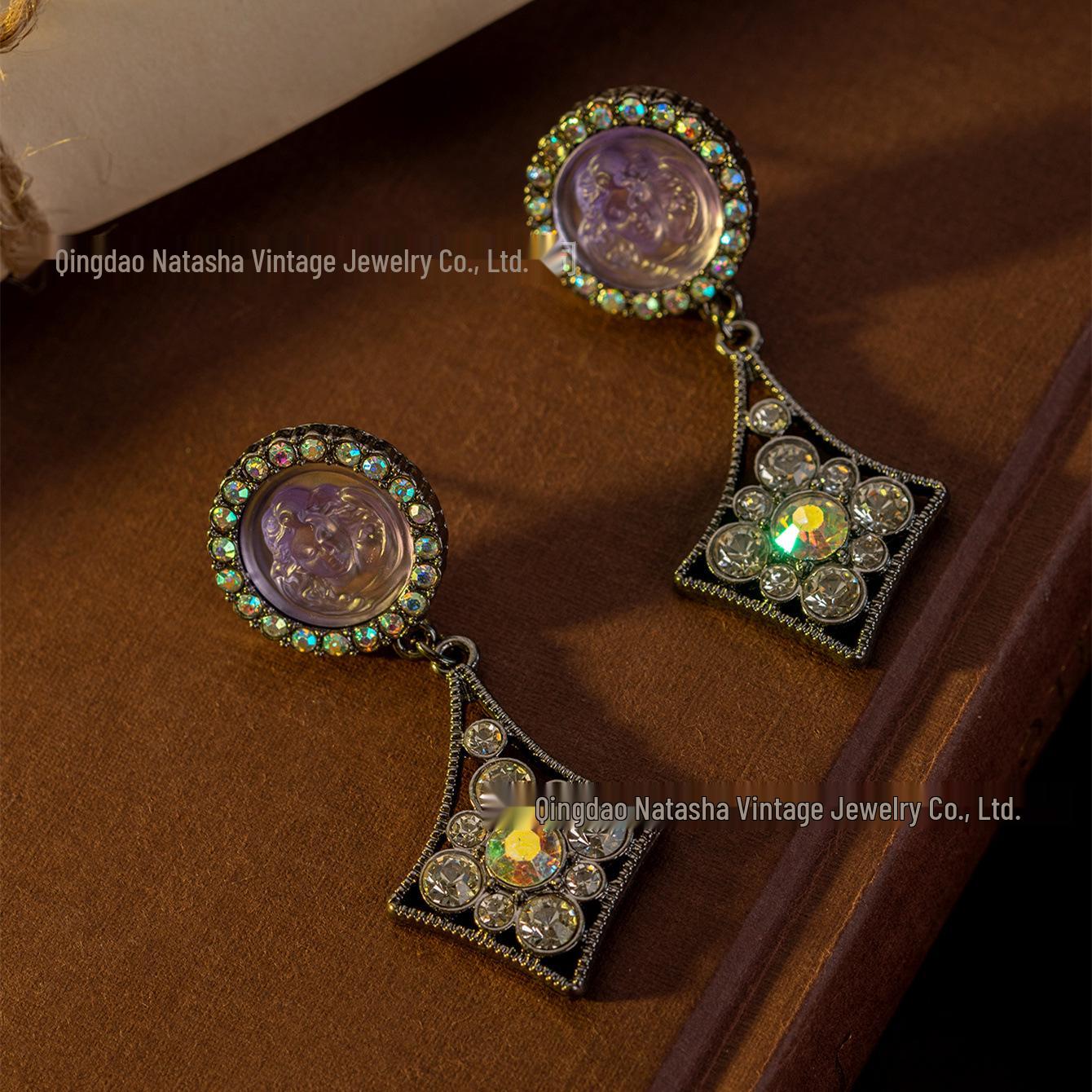 High-End Vintage Iridescent Angel Stud Earrings & Necklace Set