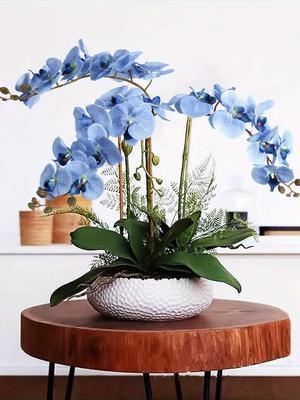 6 stuks kunstbloemen met lange steel en echte look, kunstorchideeën, fluwelen orchideeën, 97 cm orchideeën, kunstbloemen voor hoge vazen voor bruiloftsdecoraties thuis.