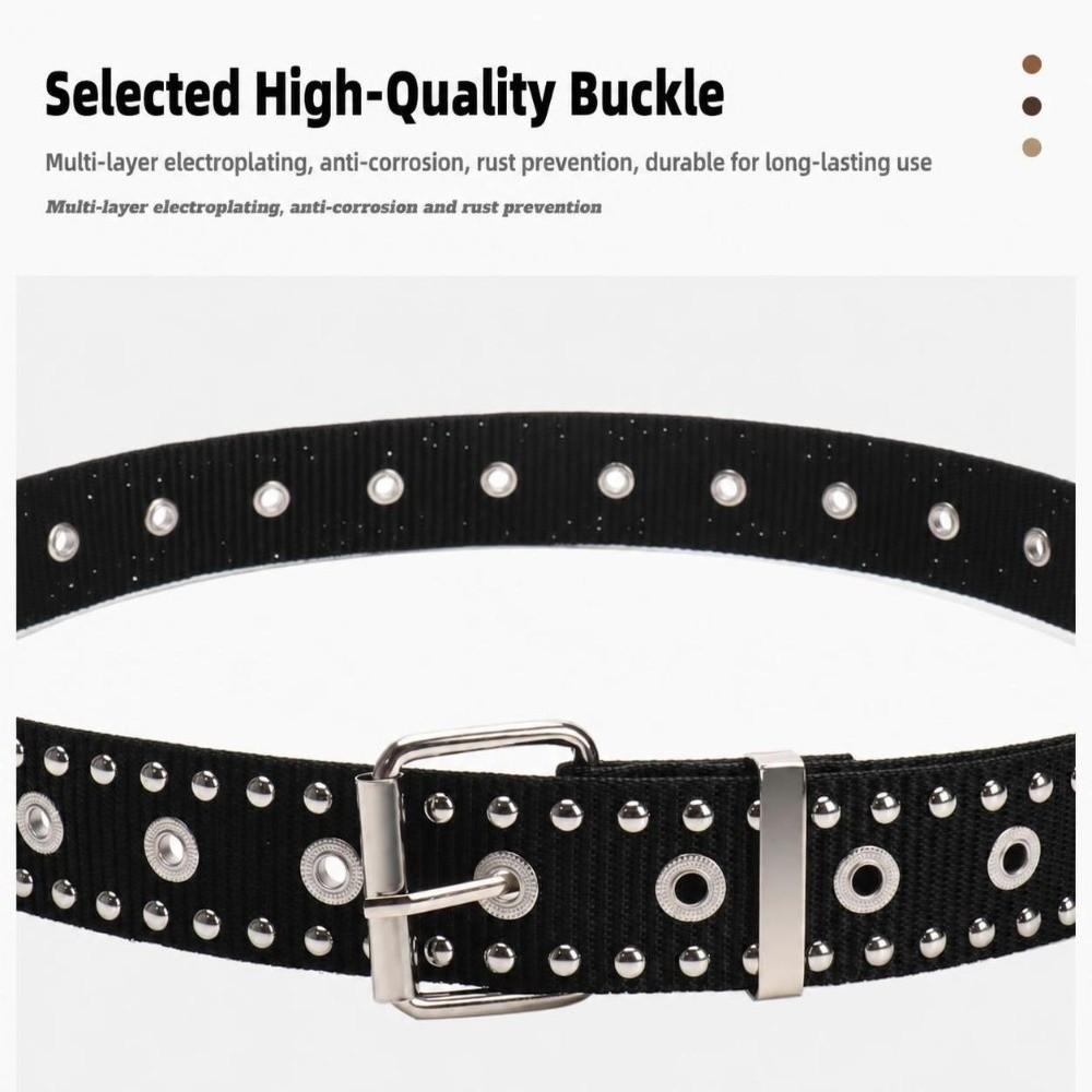 Adjustable Metal Buckle Nylon Waist Belt Full Metal Eyelet Eyelet Belt  Street Fashion