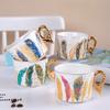Personality European Lovely Feather Pattern Style Coffee Mugs Ceramic Home Office Milk Water Tea Cup + Saucer Plate Dish Set