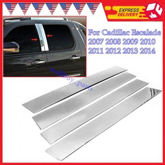 4pcs Set For 2007-2014 Cadillac Escalade Pillar Posts Door Trim Cover Kit Chrome