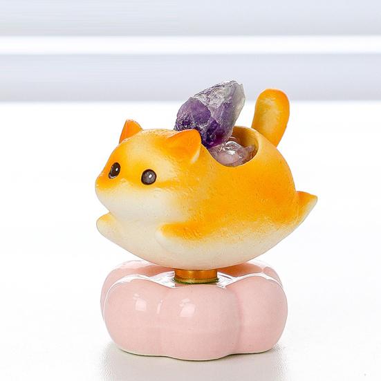 Rotating Cat Figurine Bring Good Luck Healing Stone Holder Stress Relief Desk Toy Home Office Desktop Kitten Decoration