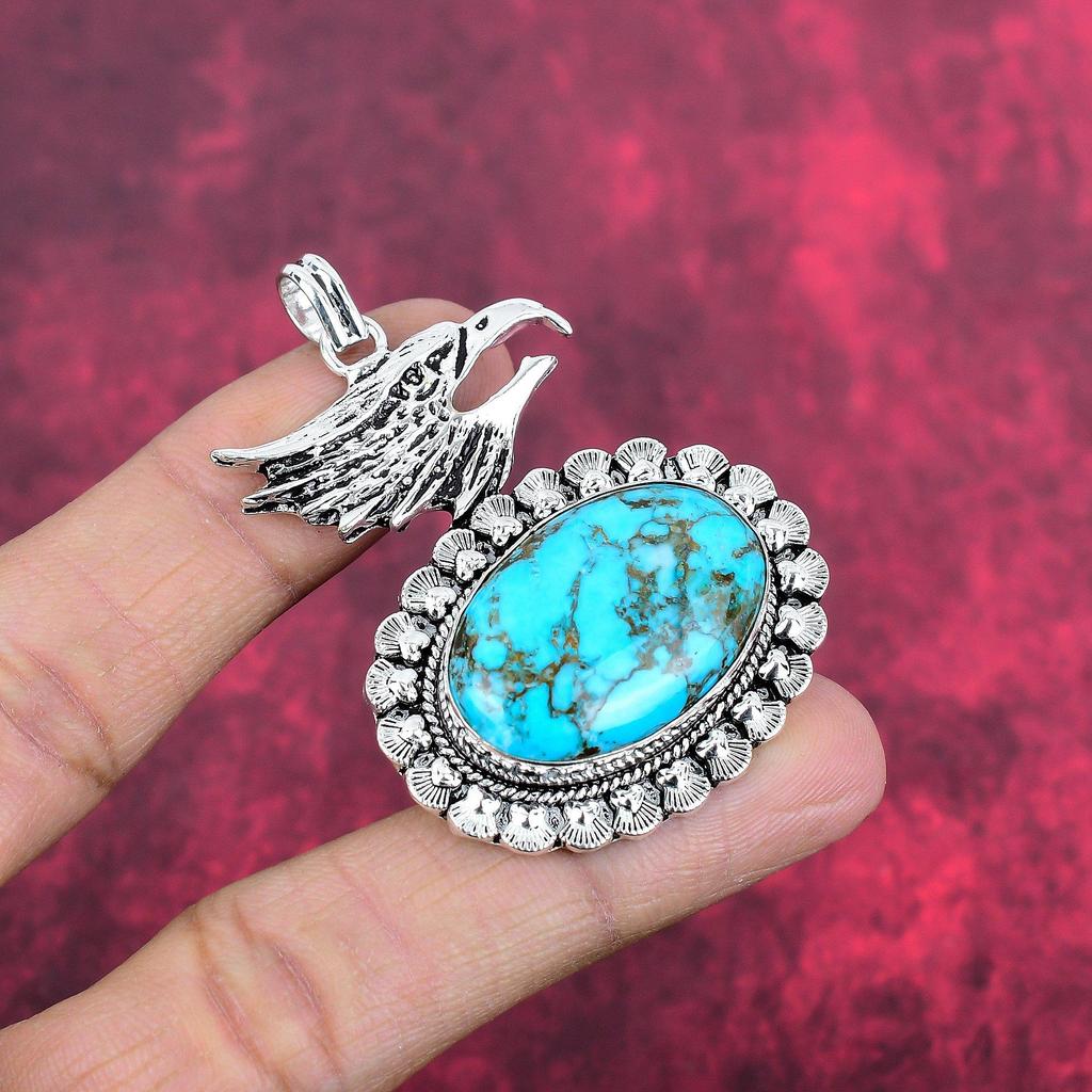 Tibetan Turquoise Gemstone Handmade Pure Copper Wire Wrap Jewelry Pendant For Memorial Day