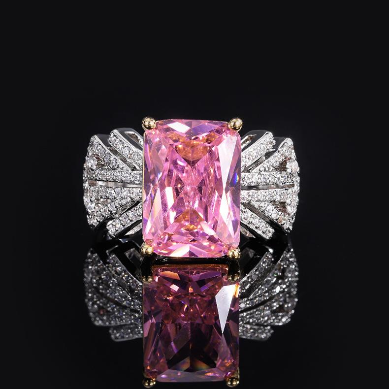 Inel Roz Zirconiu Femeie Para Smarald Inel Vintage Zircon Patrat