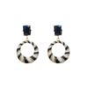 Exaggerated Design Black and White Contrasting Striped Earrings Women's Light Luxury High-end Hong Kong Style Geometric Circle Earrings Retro Earrings