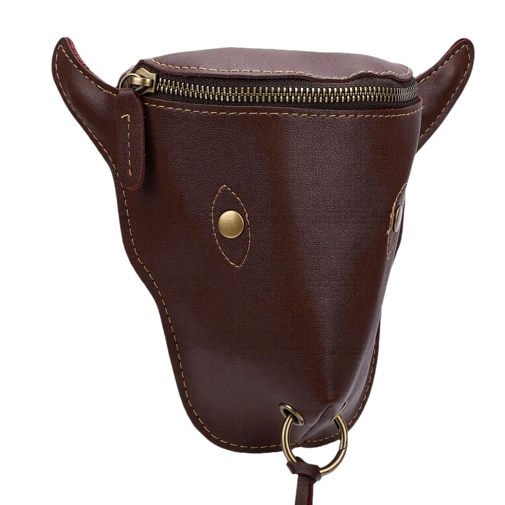Men Waist Bag PU Leather Waist Belt Storage Bag for Outdoor Sports Travel Vintage Ox Head Brown