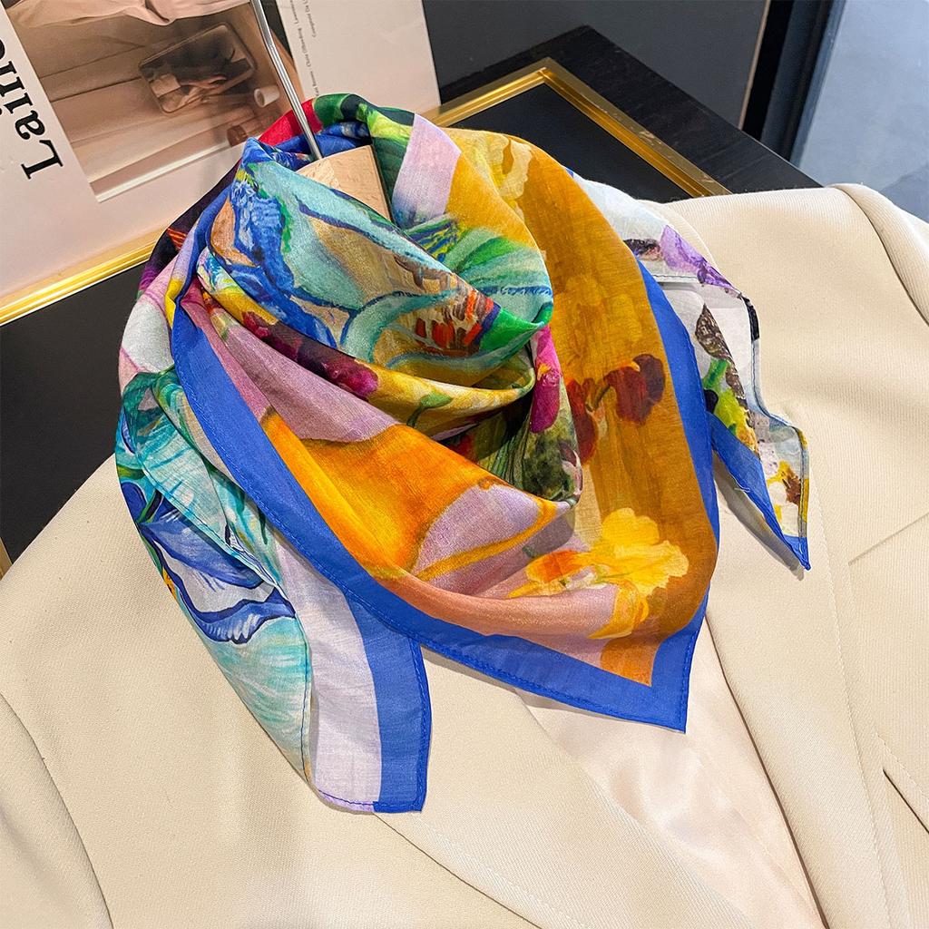 Summer hot-selling fashion versatile thin age-reducing printed small square scarf silk silk cotton neck scarf sun protection small shawl