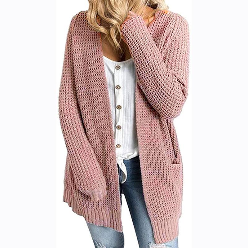 Herbst Winter Vintage Lose Langarm Top Einfarbig Strickjacke Strickwaren V-ausschnitt Pullover