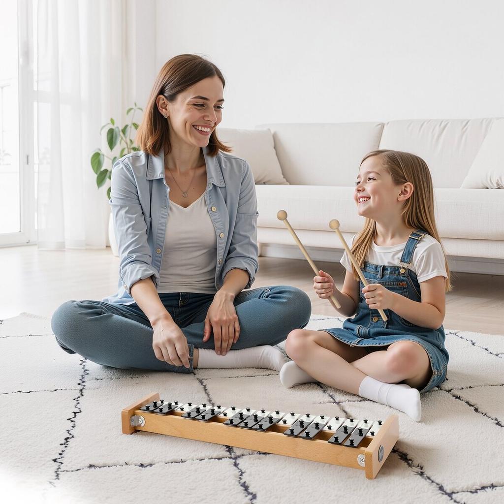 Glockenspiel Xylophone, 27 Notes, Professional Xylophone Percussion Instrument, with Metal Keys, Includes 4 Mallets, Carrying Bag, Beginner Musical