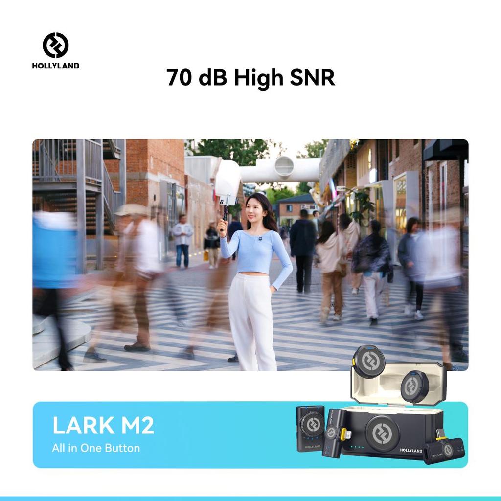 Hollyland Lark M2 Wireless Microphone, 48kHz/24bit Studio Sound, 300m Range, 40H Battery, Noise Cancellation, Magnetic Clip, for Camera Phone Vlog