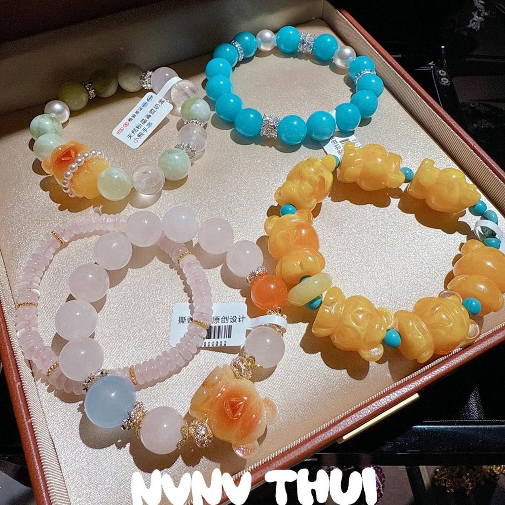 Designer Natural Pink Crystal Qingti Milk Cover Huamer Bear Bracelet Tianhe Stone Fluorite Small Waist Beaded Bracelet