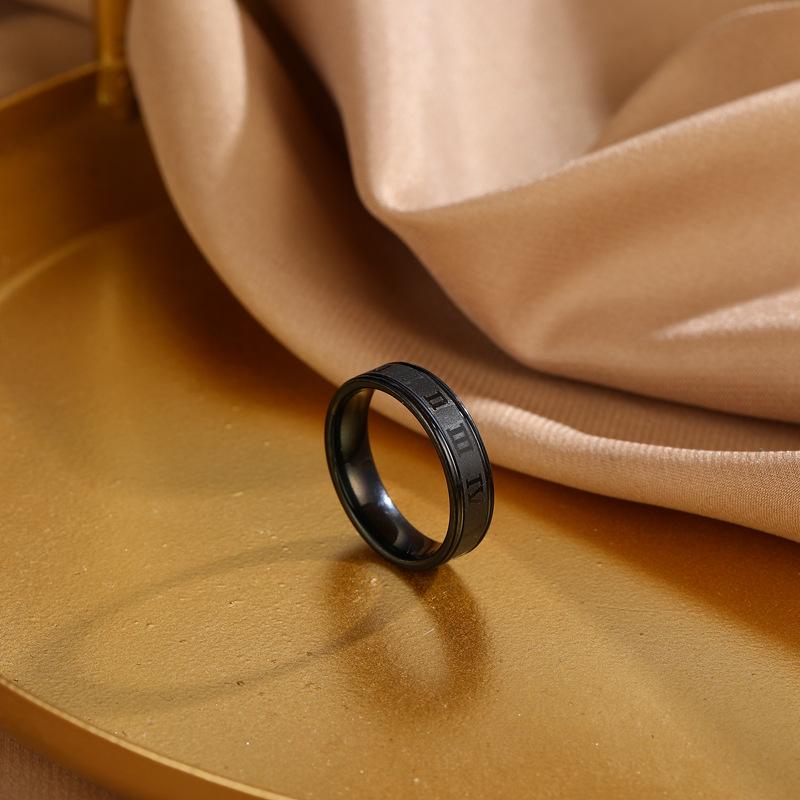 Hip-Hop Punk Titanium Steel Ring Men, Stainless Steel Roman Numerals Ring, Versatile Couple Ring