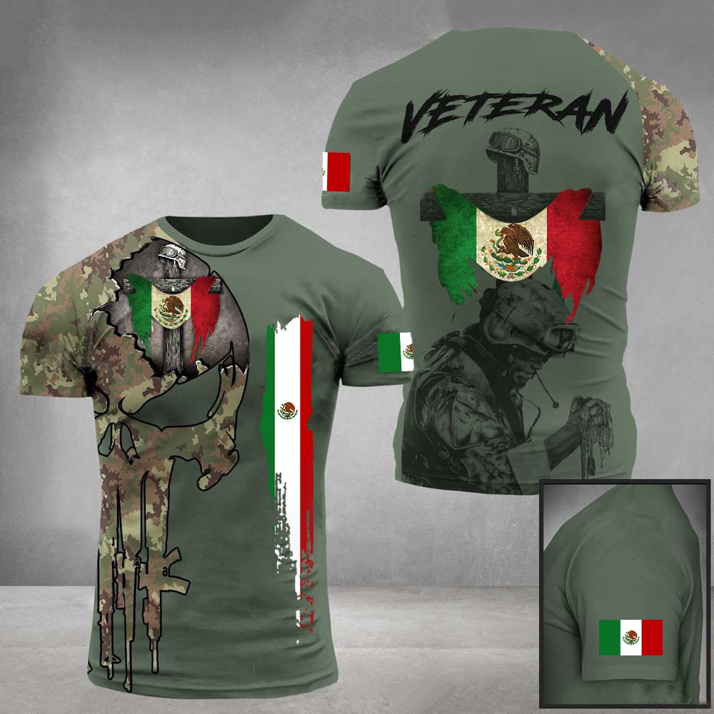 Men's Military 3D Printed Mexican Flag Short Sleeved T-shirt