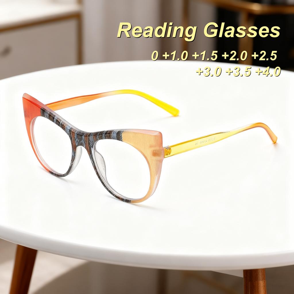 New HD Cat Eye Reading Glasses Women Retro Lightweight Neutral Color Block Anti Blue Light Fashion Eyewear