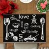 1PZ Sottopiatto in Lino con Motivo Coltello e Forchetta Bianco e Nero Antiscivolo Facile da Pulire Sottopiatto Decorativo