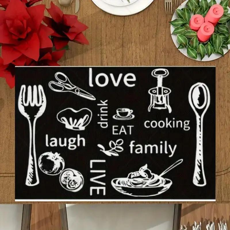 1PZ Sottopiatto in Lino con Motivo Coltello e Forchetta Bianco e Nero Antiscivolo Facile da Pulire Sottopiatto Decorativo