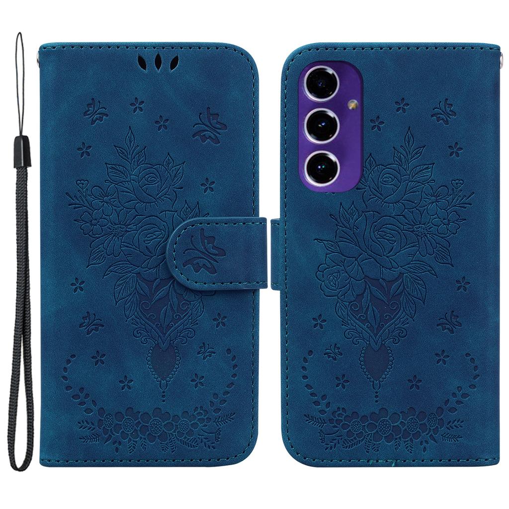 Wallet Phone Stand Case for Samsung Galaxy S24 FE PU Leather + TPU Phone Cover with Butterfly Flower Imprinted Pattern