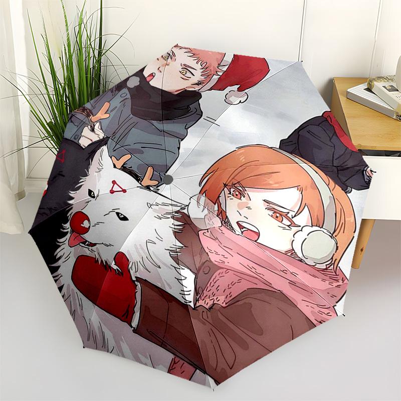 

1pc Jujutsu Kaisen: Satoru Gojo & Megumi Fushiguro Winter Edition Automatic Opening Folding Outdoor Umbrella - 8 Bone Iron Frame, Portable Design