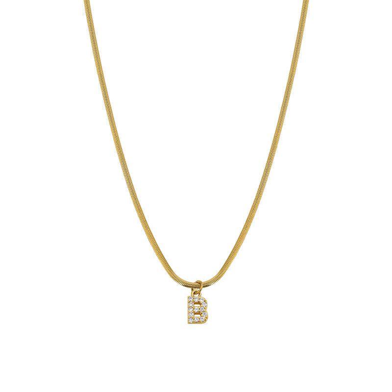 Neckontheline Diamond Letter Necklace European and American Ins Style Simple and Versatile Short Necklace Fine Snake Bones Chain