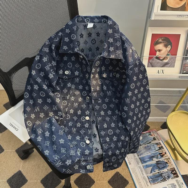 American Style Jacquard Men's Denim Jacket - Trendy, Handsome & Loose for Spring and Autumn Couples