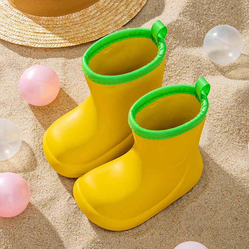 Solid Color Children's Rain Boots Outer Wear Thick-soled Medium Tube Non-slip Waterproof Simple Rain Shoes Outdoor Four-season Rubber Shoes