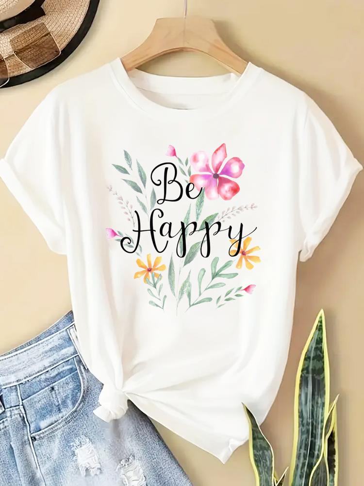 

(Asian Size) T Shirt Fashion Women Tee Top sweet flower cute 90s Clothing Casual Printed Lady Female Graphic Short Sleeve T-shirts 5XL