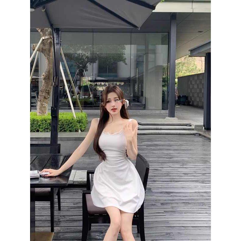 French Lace Splicing Sleeveless Suspender Dress Women's Summer Pure Desire Wind Slim Fit Niche Thin a Word Short Skirt