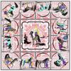 130CM Silk Scarf Women Large Shawls War Horse And Knight Print Stoles Square Bandana Kerchief Scarf Female Foulards