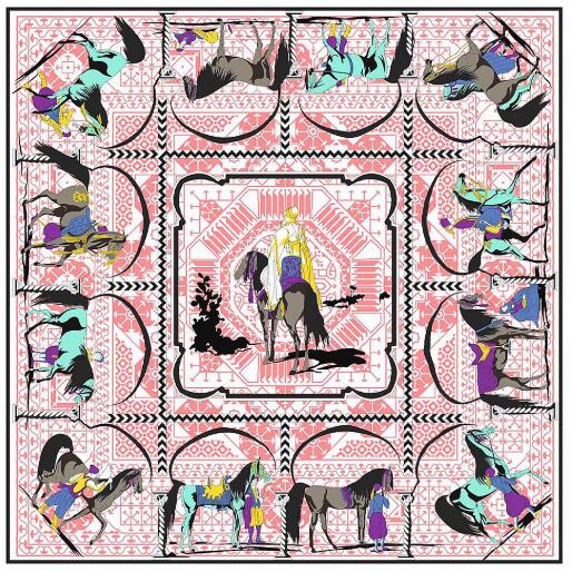 130CM Silk Scarf Women Large Shawls War Horse And Knight Print Stoles Square Bandana Kerchief Scarf Female Foulards