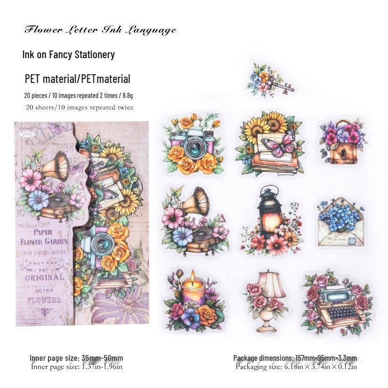 Набор наклеек  Сумеречный Сад  с цветочным узором и белыми чернилами: Ретро Наклейки для Журнала, 6 Стилей, 20 Листов