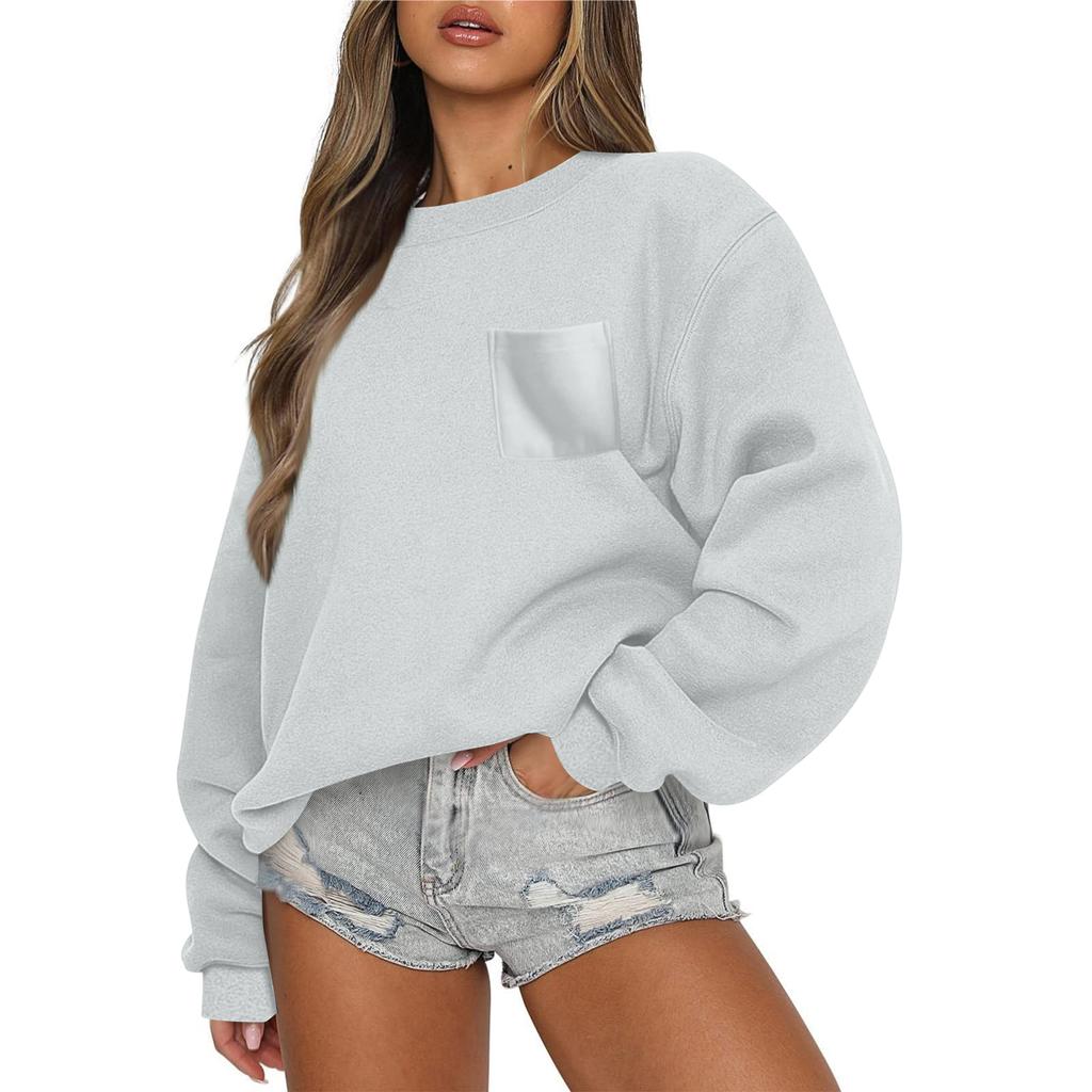 Women's Casual Fashion Round Neck Long Sleeve Sweatshirt With Pockets