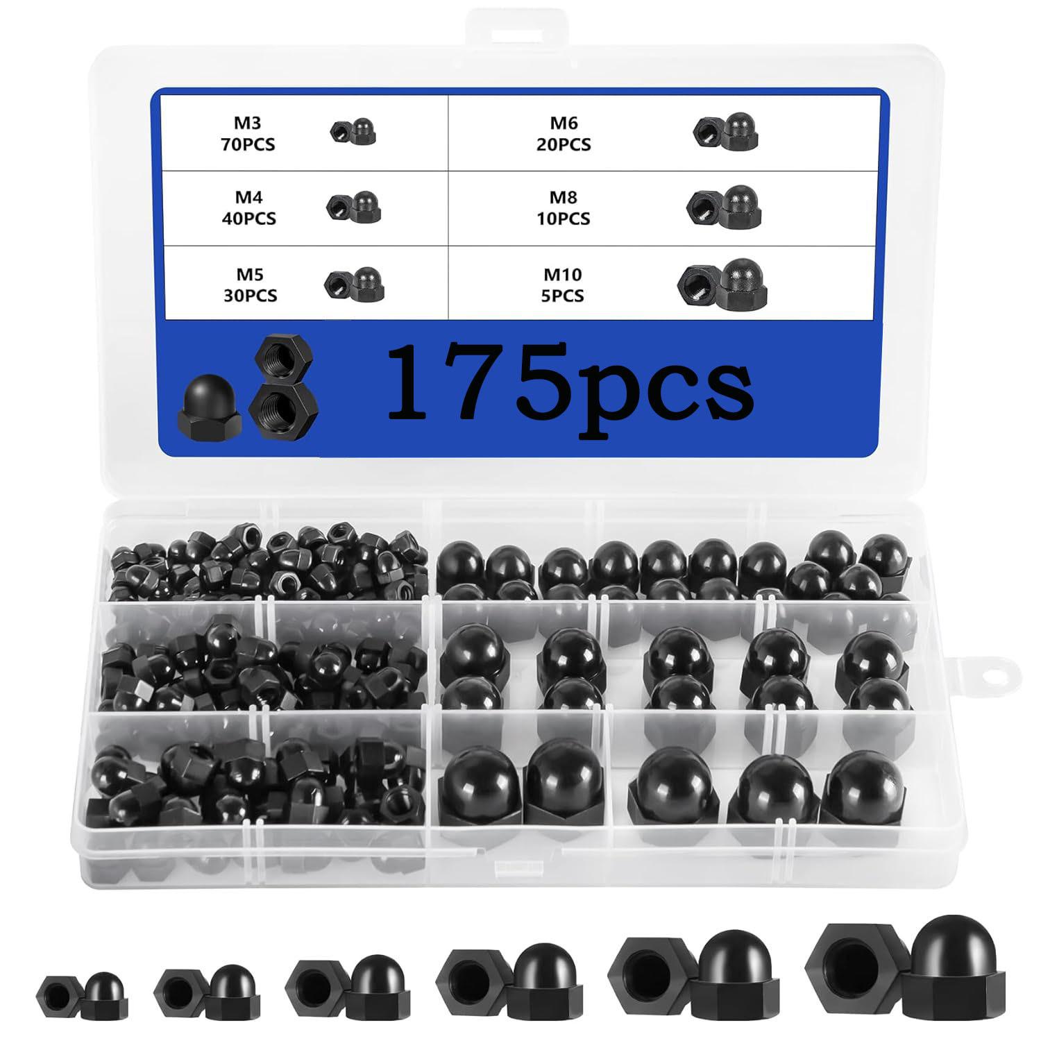 

Набор колпачковых гаек из нержавеющей стали 304 165 шт. M3M4M5M6M8M10 интегрированный ящик с полукруглыми колпачковыми гайками 175Pcs nylon black cover mother