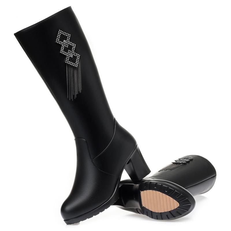 Fashion GKTINOO Women's Boots High Heel Winter Genuine Leather Natural Wool Warm Women Long Boots 2025 New Tassel Mid-Calf Boots Ladies
