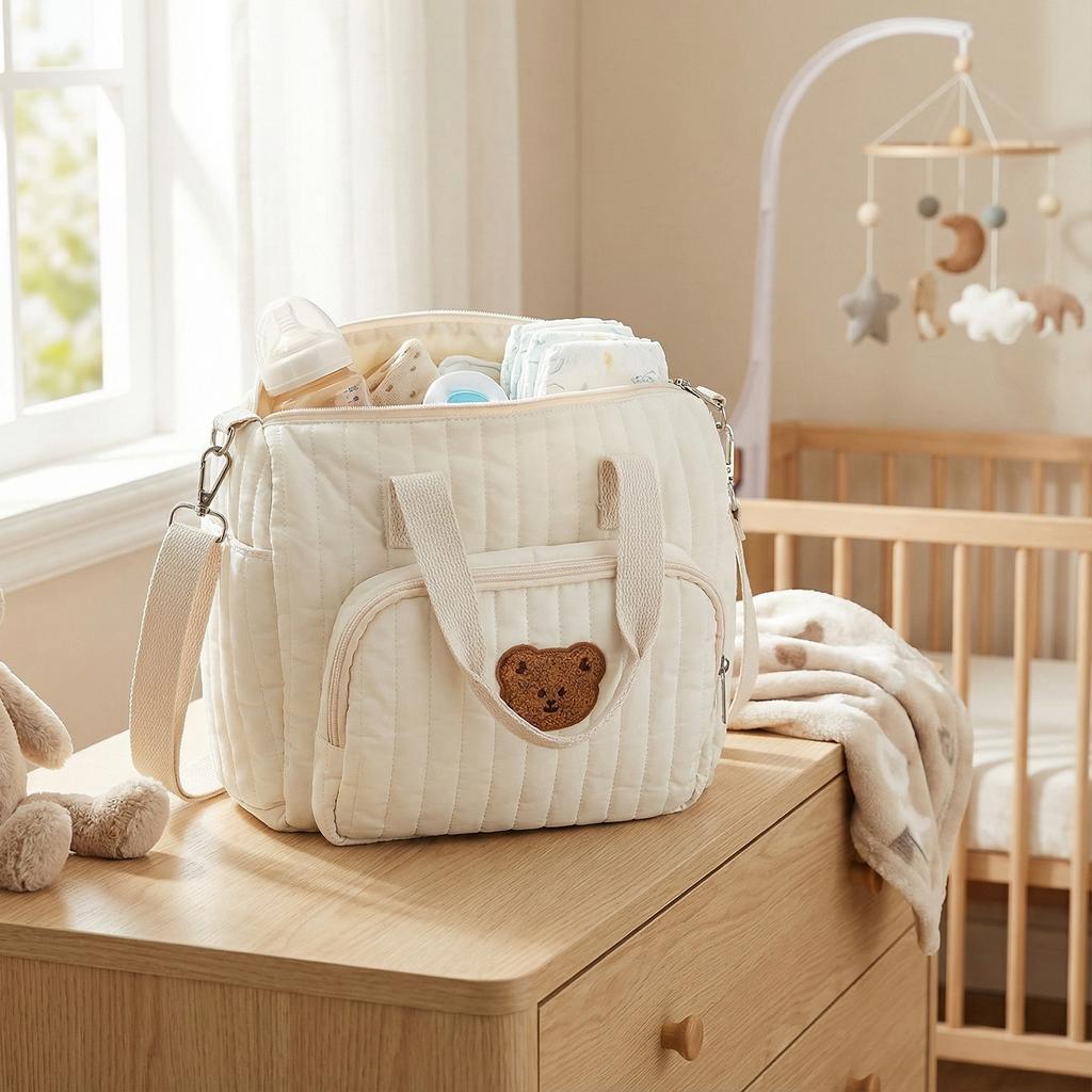 Quilted Multifunctional Baby Diaper Bag with Adjustable Straps Cute Handbags for Women Mom Travel Shopping