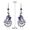 Vintage Ethnic Colroful Rhinestone Peacock Dangle Earrings For Women Long Classic Silver Color Animal Earrings Female Jewelry