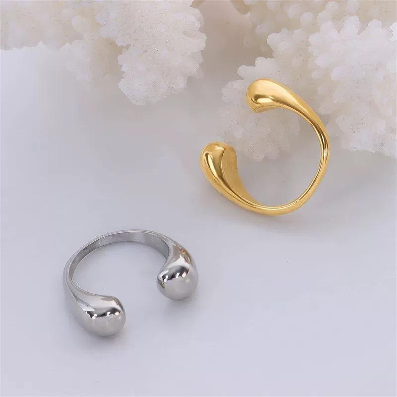 European & American Retro Irregular Water Drop Open Ring - Women's Adjustable Gold Smooth Ball Joint Ring