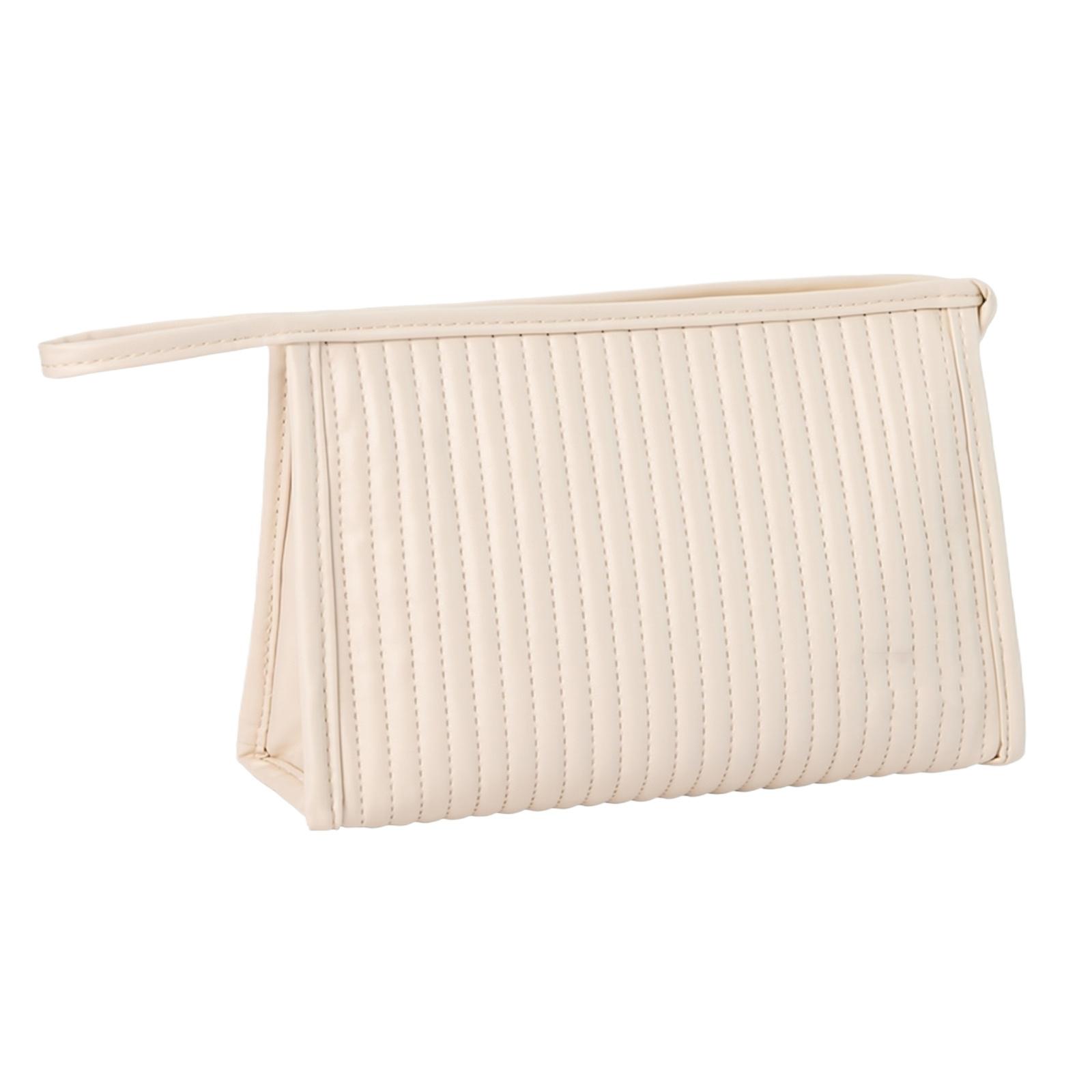 

Portable Travel Makeup Bag Cosmetic Organizer Pouch with Zipper Closure and Quilted Design for Toiletries Storage one size бежевый