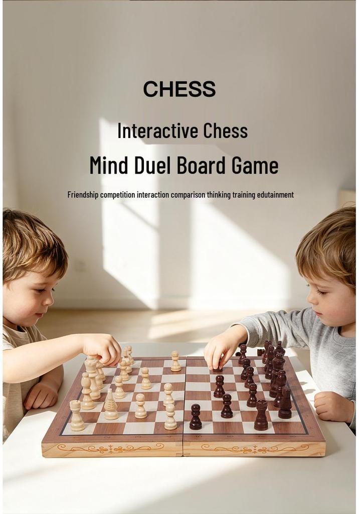 Wooden Magnetic Chess Set: Portable Folding Board Game for Kids & Adults, Perfect for Parent-Child Interaction