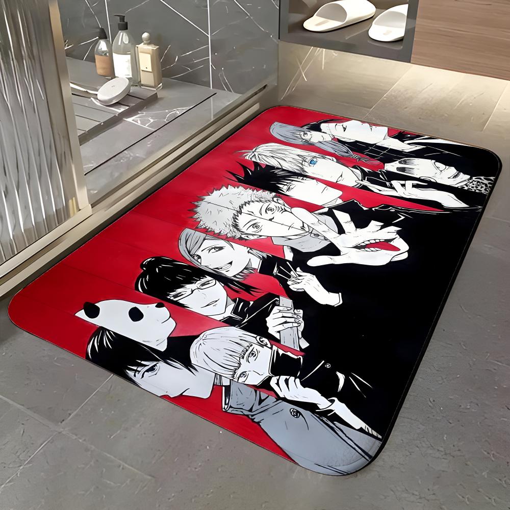 Anime J-Jujutsu Kaisen Floor Mat Soft Flannel Entrance Door Mat Non Slip Absorbent Bathroom Bedroom Floor Rug