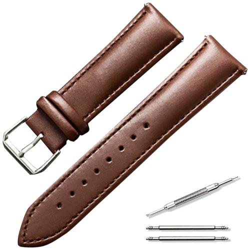 Anddat Genuine Leather Replacement Watch Strap, Solid Color, 18mm, 19mm, 20mm, 21mm, 22mm, Men's (20mm, Dark Brown)