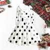 Women Polka Dot Print Midi Dress, Long Sleeve V‑Neck Furry Trim A‑Line Party Dress, Christmas Limited Edition